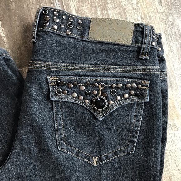 PREMIER bling flap back pocket stretch skinny jeans size 3/4 - Picture 3 of 9